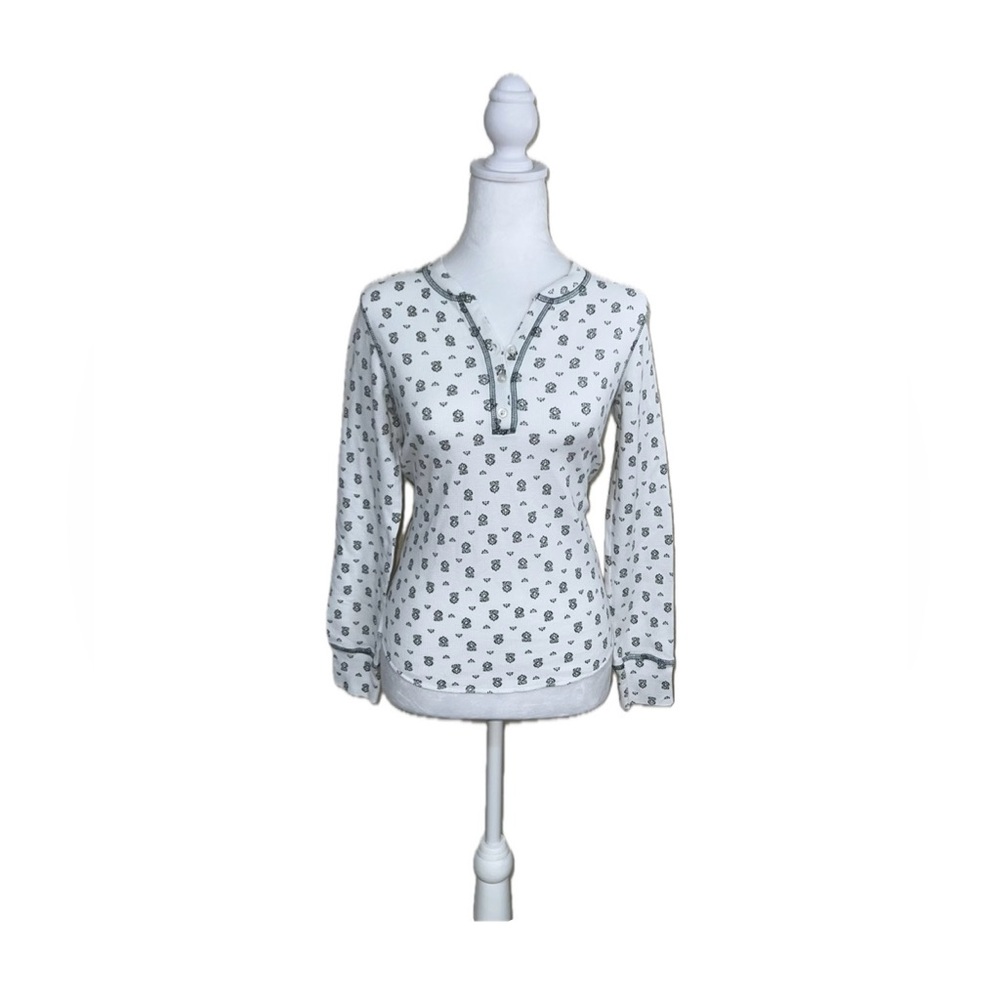 Y2K Vintage White Long Sleeve Henley Waffle Top